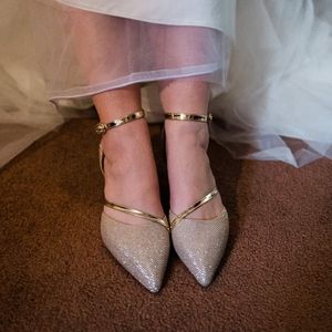 gold sparkly kitten heels